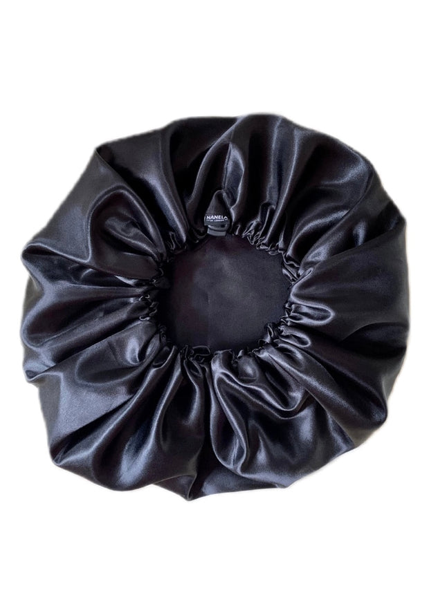 Black Adjustable Satin Bonnet