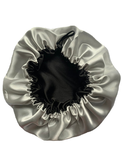 Platinum/Black Adjustable Satin Bonnet